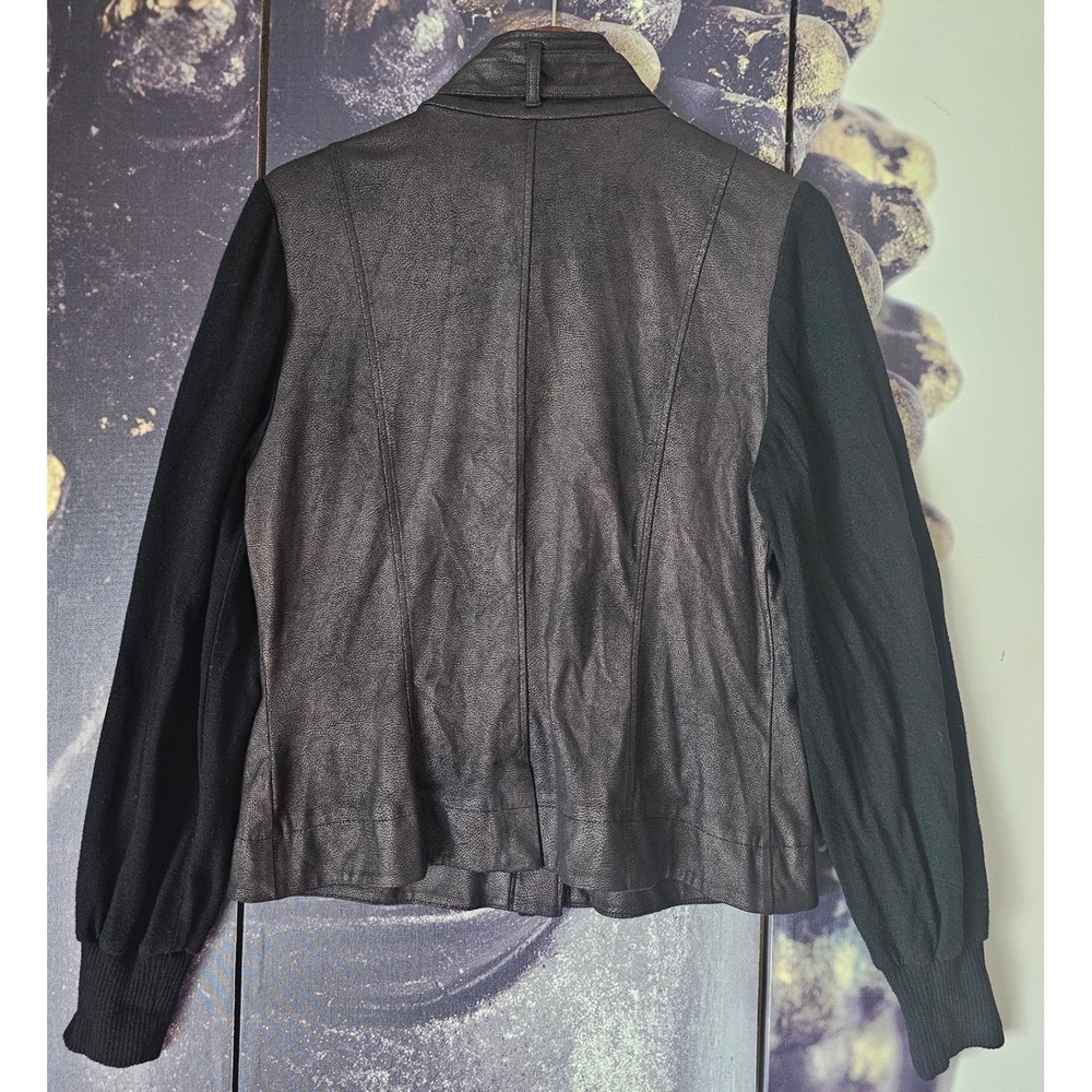 Lola & Sophie New York Jacket XL Faux Leather Knit Sleeve Button Up Moto - Picture 3 of 6